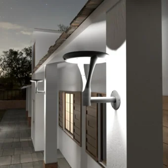 Aplique solar de pared IRIS en exterior de noche